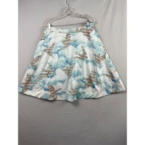 Maeve Skirt Women 12 Blue White Bird Sheet Music Cloud A-Line Cotton Excellent